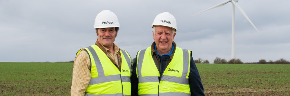 OnPath (l to r) Nick Mellish of OnPath Energy with David Thompson, landowner at Lambs Hill Wind Farm in Stockton